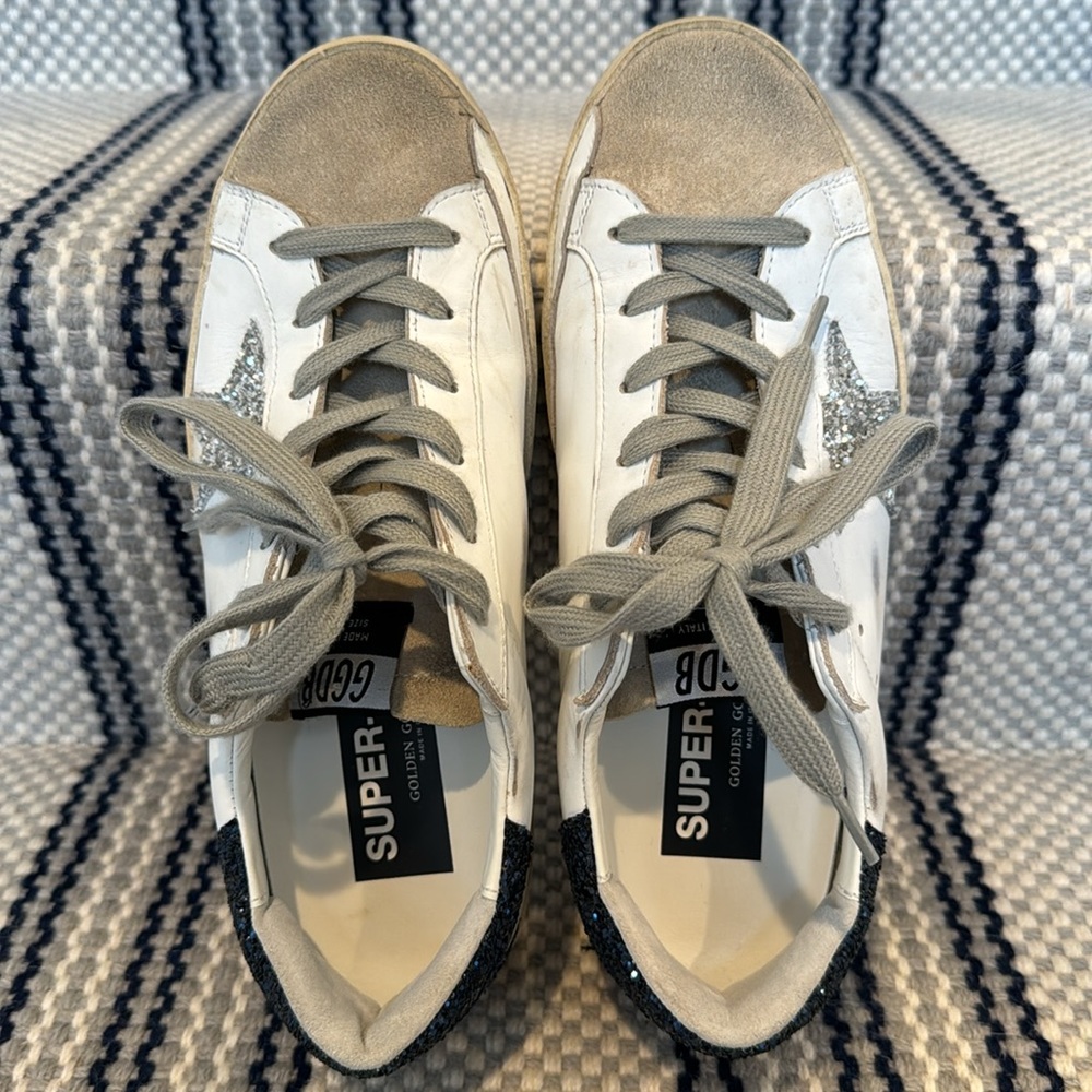 GOLDEN GOOSE Superstar Suede Glitter Low-Top Sneakers 39 white/silver/night blue - Picture 7 of 14